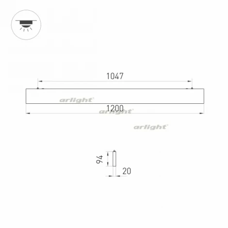 Подвесной линейный светильник LED ALT-LINEAIR-FLAT-UPDOWN-DIM-S2094-1200-40W Warm3000 (BK, 100 deg, 230V) (Arlight, IP20 Металл) 031530 (на тросе)