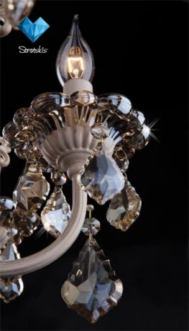 Подвесная люстра Eurosvet 3281 3281/8 белый с золотом / тонированный хрусталь (220V, хрусталь Strotskis, на цепи, подсвечник, свеча)