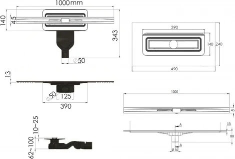Душевой лоток Berges Wasserhaus Simpel 090113 100 см