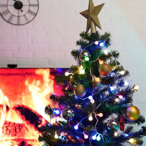 Светодиодная гирлянда Мультишарики 12м 230V мультиколор c питанием от сети черный шнур Feron CL585 51451