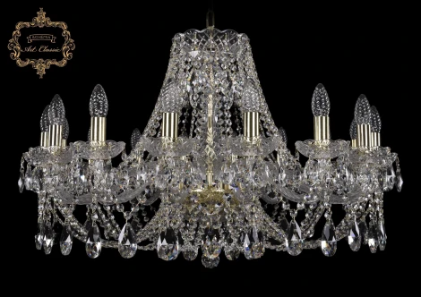 Подвесная большая люстра Art Classic 11.21 11.21.16.300.Gd.Sp (220V, хрусталь, на цепи, подсвечник, свеча)