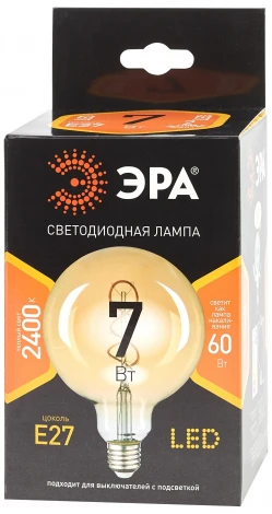 Лампочка светодиодная филаментная E27 7W ЭРА F-LED G95-7W-824-E27 spiral gold
