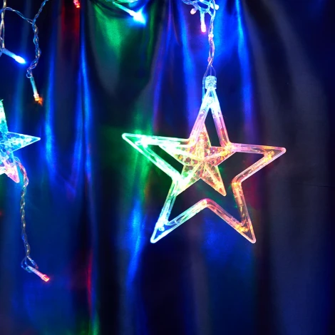 Светодиодная гирлянда Feron CL29 48615 бахрома Звезды 3м + 3м 220V мультиколор, статичная, c питанием от сети, прозрачный шнур