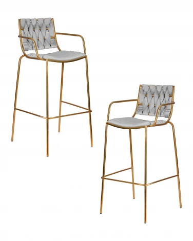 Набор 2 шт Стул барный DOBRIN MILLER GOLD (cветло-серый велюр (135-37))