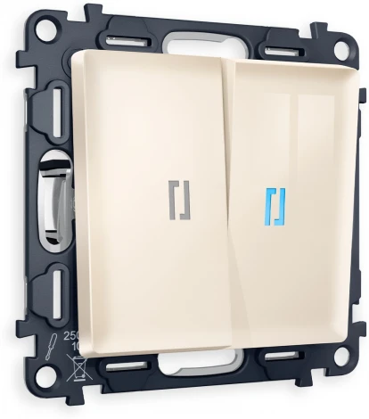 Комплект механизма Ambrella Volt 2-клавишного выключателя с подсветкой 10000K ALFA MA304020 Бежевый глянец QUANT