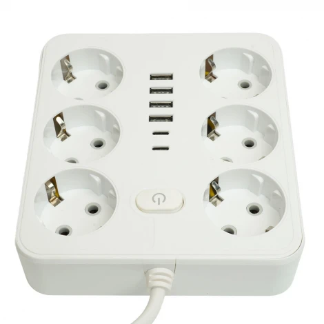 Удлинитель 6-и местный 4хUSB Type-A + 2хUSB Type-C 1,8м. (белый) Stekker Home plus 49975