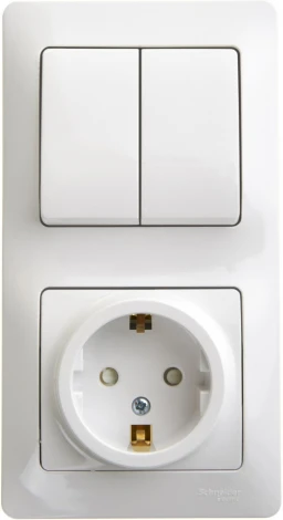 Розетка встраиваемая с заземлением с двухклавишным выключателем (белый) Systeme Electric Glossa GSL000174