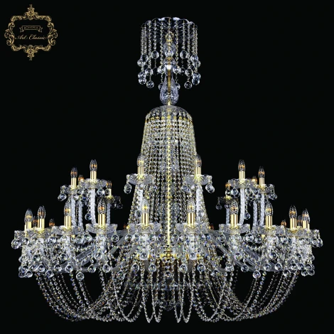 Подвесная большая люстра с хрустальными подвесками Art Classic 11.26 11.26.24+12.530.XL-148.Gd.B (220V, на цепи, подсвечник, свеча)