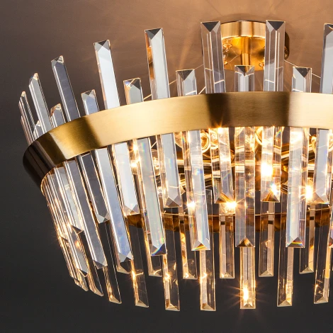 Потолочная люстра Wi-Fi на штанге Eurosvet Steccato 10111/8 золотая бронза/прозрачный хрусталь Strotskis (220V, управление смартфоном, голосовое управление, умный дом - Minimir Home, Алиса, Маруся, Салют, круглые)