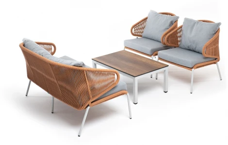 "Милан" лаунж-зона 4-местная плетеная из роупа (веревки), каркас алюминиевый светло-серый, роуп оранжевый меланж 4SIS арт.УТ-00005966