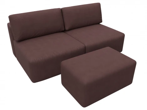 Диван прямой модульный с пуфом Лига-060 НПБ (ЛДСП,Брус,Фанера/Пластик/Замша/Бордовый) Лига Диванов 129665