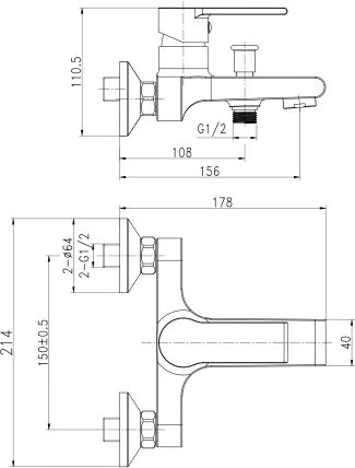 Смеситель Cersanit Brasko Black 63108 для ванны с душем