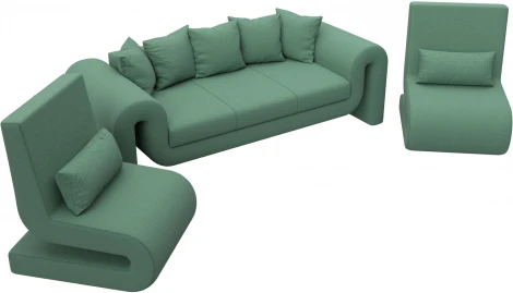 Набор Волна-1 (диван, 2 кресла) (Зеленый/Рогожка) Лига Диванов арт.125325