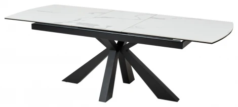Обеденный стол M-City ROVIGO 170 HIGH GLOSS STATUARIO Белый мрамор глянцевый, керамика/ черный каркас