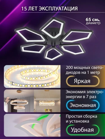 Потолочная люстра светодиодная с пультом ДУ 144W, черный, LED Natali Kovaltseva 8144 LED LAMPS 81444