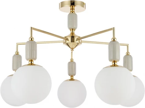 Потолочная люстра на штанге Lumion Vivien 6580/5C французское золото, серый/белый металл, керамика/стекло E14 5*40W 220V