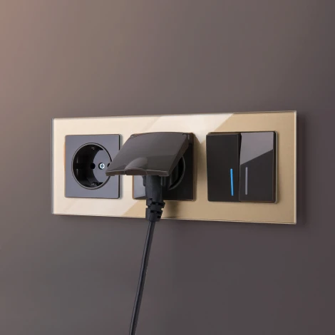 Выключатель двухклавишный с подсветкой (серо-коричневый) WL07-SW-2G-LED (a035910)