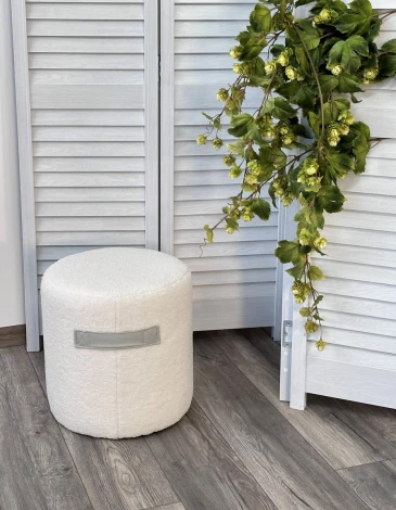 Пуф для гостиной HARTA NINI-01 Белый, teddy / TKS-07 серый, экокожа M-City 629M04977