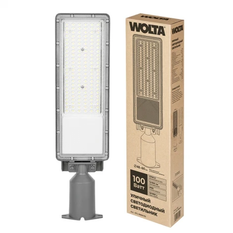 Уличный консольный светильник STL-100W/03 100Вт 5700К IP65 12000лм с поворотным кронштейном серый 497х69х130 1/1 Wolta STL-100W/03