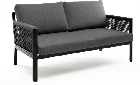 "Сан Ремо" диван 2-местный плетеный из роупа, каркас алюминий темно-серый, роуп серый, ткань серая 4SIS арт.УТ-00006725