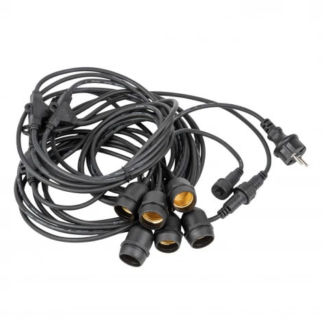 Гирлянда для освещения теплиц 5м + 3м сетевой шнур. 6 подвесов 1м с патроном E27, шаг 100см Uniel UDL-K230 6/E27/5M IP54 BLACK BELT-LIGHT GREENHOUSE