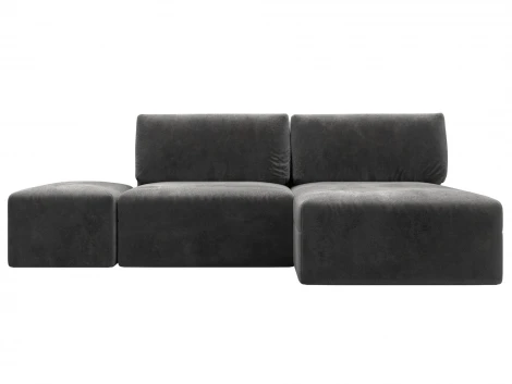 Диван угловой модульный с пуфом Лига-060 НПБ угол универсальный (ЛДСП,Брус,Фанера/Пластик/Велюр/Серый) Лига Диванов 129682