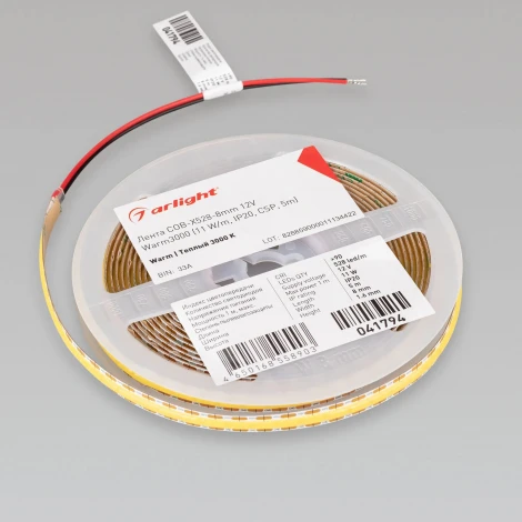 Светодиодная лента COB-X528-8mm 12V Warm3000 (11 W/m, IP20, CSP, 5m) (Arlight, -) 041794
