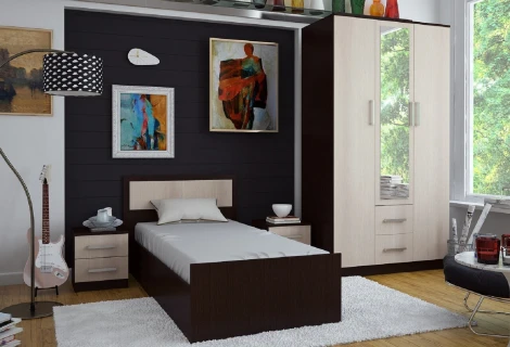 Кровать БТС 90х200 с проложками ДСП Фиеста LIGHT, венге / лоредо