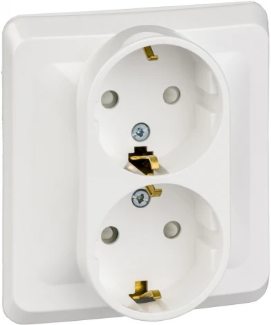 Розетка встраиваемая двойная с заземлением и шторками (белый) Systeme Electric Этюд PC16-008B