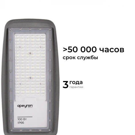 Уличный консольный светильник светодиодный с регулировкой наклона 100Вт 12000лм 5000К IP66 КСС "Ш" серый Apeyron 29-11