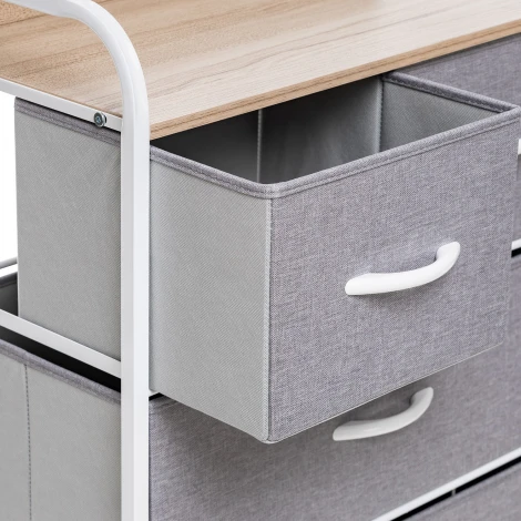 Комод Leset Ноа 5 ящ., Каркас Белый, Светло-серый (Сталь,Искусственный лен/Белый) арт.2500000183454