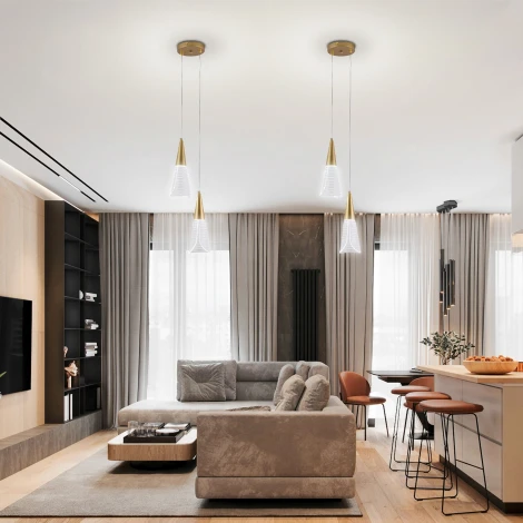 Подвесной светодиодный светильник Natali Kovaltseva Triangle LED LAMPS 81117/2C 14W, золотой, LED (220V, на проводе)