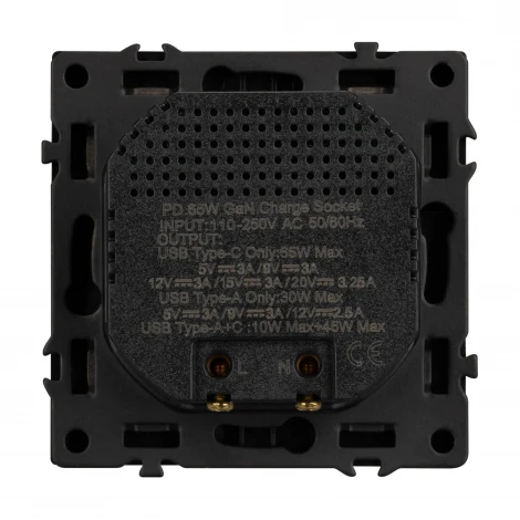 Механизм розетки с быстрой USB зарядкой SCT-NOBE-MUAC-SFPL-FC-BK (65W, QC3) (Arlight) 054317