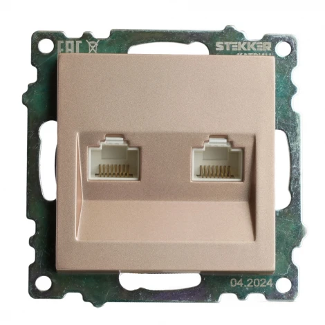 Розетка Ethernet RJ-45 двойная (шампань) Stekker Катрин 50004