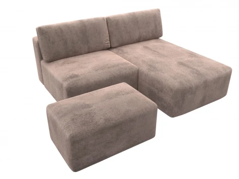 Диван угловой модульный с пуфом Лига-060 НПБ угол универсальный (ЛДСП,Брус,Фанера/Пластик/Велюр/Бежевый) Лига Диванов 129680