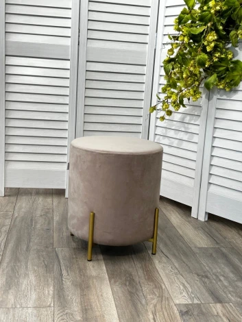 Пуф для гостиной ШАРЛЬ круглый Mr27 Бежевый, велюр / золото