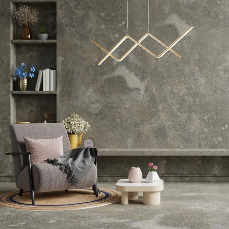 Подвесной светодиодный светильник Escada Zigzag 10208/S LED 50Вт, металл/силикон, золото (регулировка яркости, 220V, пульт управления, на проводе)