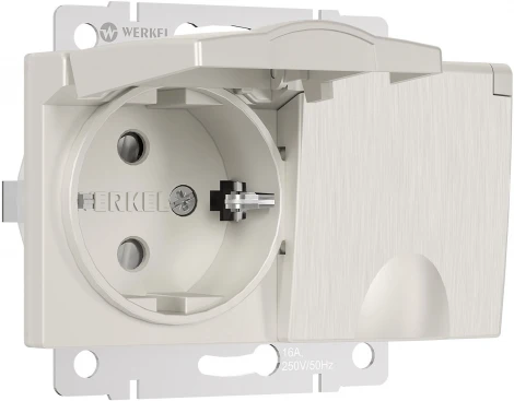 Розетка двойная влагозащ. с зазем. с защит. крышками и шторками (перламутровый рифленый) Werkel W1172213 (a057289)