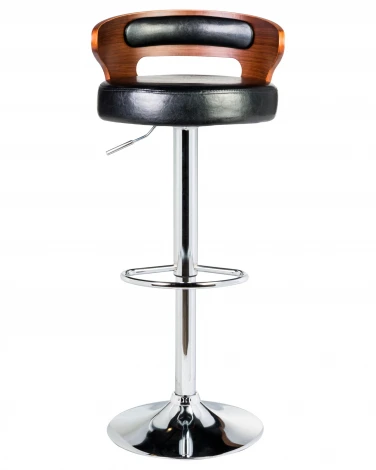 Стул барный DOBRIN FRED (коричневое дерево, чёрный) 1018-LMZ FRED, цвет сиденья черный, каркаса коричневое основания хром