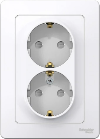 Розетка встраиваемая двойная с заземлением и шторками (белый) Systeme Electric Blanca BLNRS001121