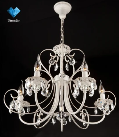 Подвесная люстра Eurosvet 3305 3305/5 белый с золотом / прозрачный хрусталь (220V, хрусталь Strotskis, на цепи, подсвечник, свеча)