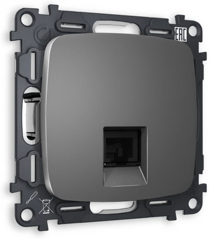 Комплект механизма Ambrella Volt телефонной розетки OMEGA MO662030 Антрацит серый RJ-11(4P4C) с защитной шторкой QUANT
