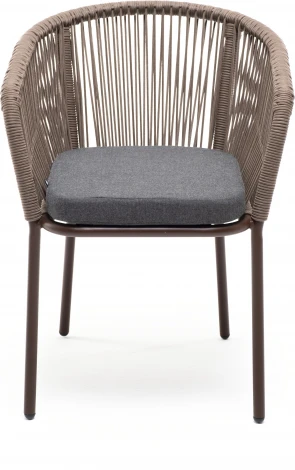 "Марсель" стул плетеный из роупа, каркас алюминий коричневый (RAL8016) муар, роуп коричневый круглый, ткань темно-серая 027 4SIS арт.УТ-00007220