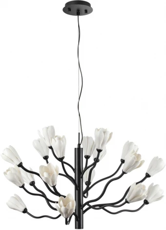 Подвесная люстра Odeon Light Gardi 5090/18 черный матовый/белый/фарфор G4 LED 18*5W (220V, на тросе, цветы)