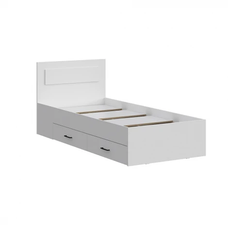 Кровать Арника одинарная с ящиками Бали, Белый шагрень