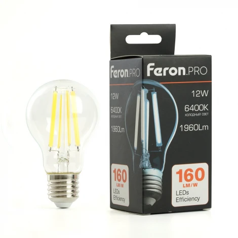 Лампа светодиодная филамент A60 шар 12W 175-265V E27 6400К Feron LB-1112 48897