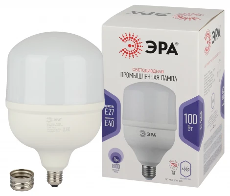 Лампочка светодиодная E27 с переходником на E40 100W ЭРА LED POWER T160-100W-6500-E27 с переходником на E40/E40