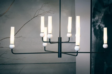 Потолочная люстра на штанге черный металл, белый мрамор Aromas del Campo Delie C1224/8 Matt black / White marble