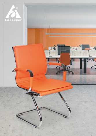 Кресло Бюрократ CH-993-Low-V оранжевый эко.кожа низк.спин. полозья металл хром