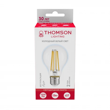 Лампочка светодиодная филаментная прозрачная груша E27 13W Thomson A60 TH-B2369